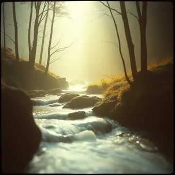 Gentle Hints Project: Stream the new blues song "Meditation" A tranquil stream winds its way through a lush green forest with tall trees.