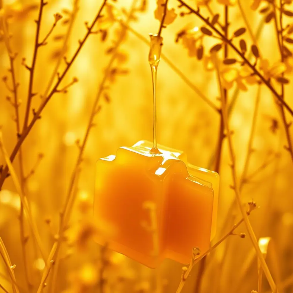 A close-up of a beekeeper harvesting honey from a honeycomb frame.