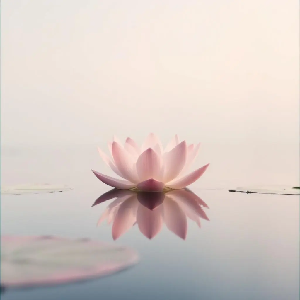 A cluster of pink and white lotus flowers floating in still water. This is the cover image for the ambient track "Meditation" (V.2).