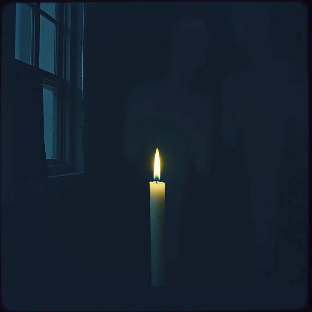 A scented candle casting a warm glow next to an elegant bottle of perfume, creating a cozy atmosphere.